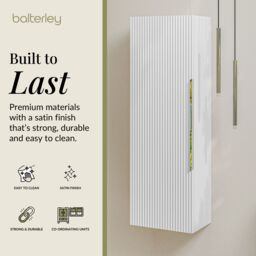Balterley Fluted 400mm Tall Wall Hung Storage Unit with Single Soft Close Door - White - thumbnail 2