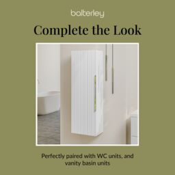 Balterley Fluted 400mm Tall Wall Hung Storage Unit with Single Soft Close Door - White - thumbnail 7
