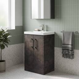 Balterley Winshill Contemporary 2 Door Floor Standing Vanity Basin Unit, 500mm in Grey - thumbnail 2