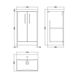Balterley Winshill Contemporary 2 Door Floor Standing Vanity Basin Unit, 500mm in Grey - thumbnail 5