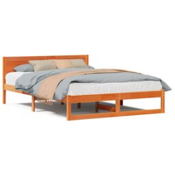 Berkfield Home Bed Frame Wax brown Wood 140 x 200 cm Simple Bed Frame - thumbnail 4