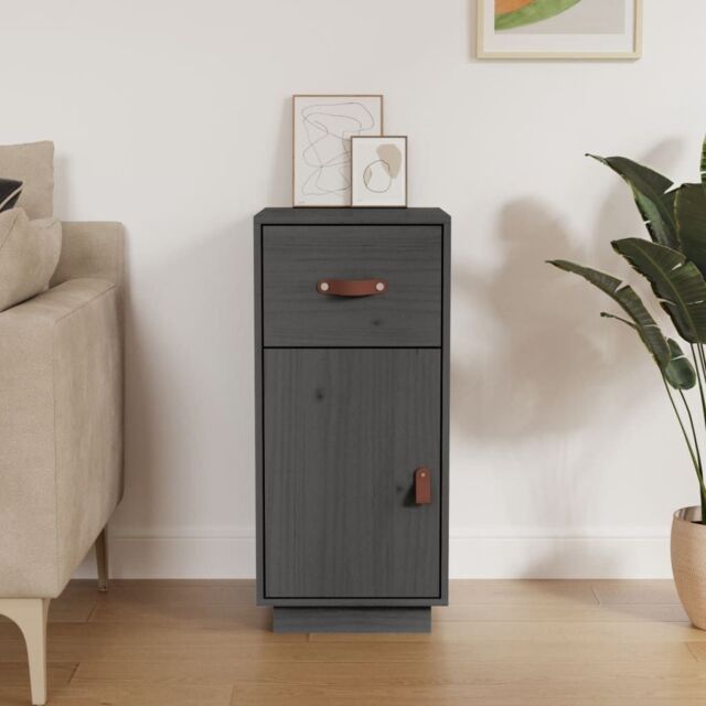 Berkfield Home Sideboard Grey 34x40x75 cm Solid Wood Pine - Size: 34 x 40 x 75 cm - image 1
