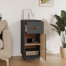 Berkfield Home Sideboard Grey 34x40x75 cm Solid Wood Pine - Size: 34 x 40 x 75 cm - thumbnail 3