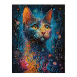 "Artery8 Wall Art Print Cat Lover Colourful Abstract Psychedelic Painting Poster in Blue - Size: W18"" x H24""" - thumbnail 1
