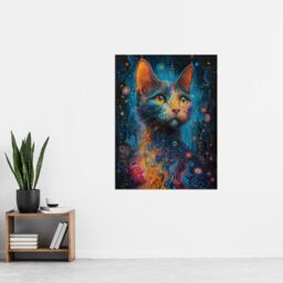 "Artery8 Wall Art Print Cat Lover Colourful Abstract Psychedelic Painting Poster in Blue - Size: W18"" x H24""" - thumbnail 4
