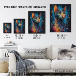 "Artery8 Wall Art Print Cat Lover Colourful Abstract Psychedelic Painting Poster in Blue - Size: W18"" x H24""" - thumbnail 3