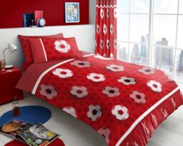 Smart Living Kids Printed Polycotton Duvet Cover Set Or Fitted Sheet Set - Football Goals in Red - Size: Double Fitted - thumbnail 1