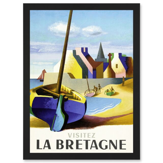 Artery8 Nathan Visit Brittany Bretagne Railway Travel Advert France Artwork Framed Wall Art Print A4 in Black - image 1