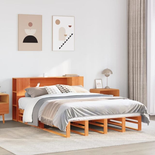 Berkfield Home Bookcase Bed without Mattress Wax Brown 135x190 cm Double Solid Wood - image 1
