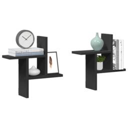 Berkfield Home Wall Shelves 2 pcs Black 38x12x38 cm Engineered Wood - Size: 38 x 12 x 38 cm - thumbnail 1