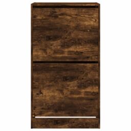 Berkfield Home Shoe Cabinet with 2 Flip-Drawers Smoked Oak 60x42x108 cm in Brown - Size: 60 x 42 x 108 cm - thumbnail 6