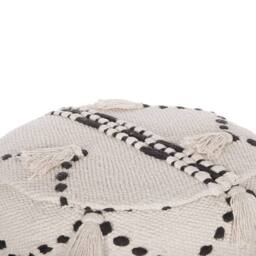Wyld and Coco Beige Boho Footstool - Black Cotton Knit Tassels - thumbnail 3