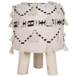 Wyld and Coco Beige Boho Footstool - Black Cotton Knit Tassels - thumbnail 2