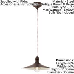 Loops Hanging Ceiling Pendant Light Antique Brown & Beige Steel 1x 60W E27 Bulb in Metallics - thumbnail 2