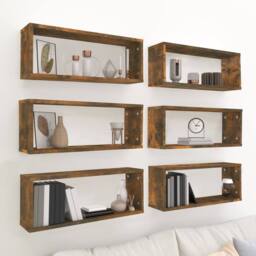 Berkfield Home Wall Cube Shelves 6 pcs Smoked Oak 60x15x23 cm Engineered Wood in Brown - Size: 60 x 15 x 23 cm - thumbnail 2