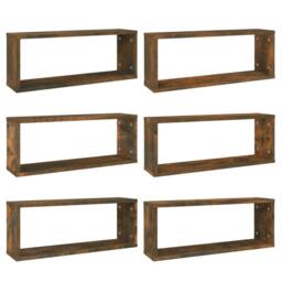 Berkfield Home Wall Cube Shelves 6 pcs Smoked Oak 60x15x23 cm Engineered Wood in Brown - Size: 60 x 15 x 23 cm - thumbnail 3