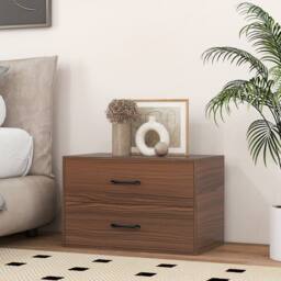Gymax 2-Drawer Dresser Wooden Cube Dresser Bedside Cabinet Stackable in Brown - thumbnail 3