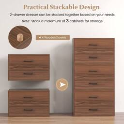 Gymax 2-Drawer Dresser Wooden Cube Dresser Bedside Cabinet Stackable in Brown - thumbnail 7
