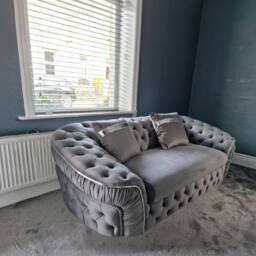 Stratus Interiors Ambassador Sofa Chesterfield Toronto Silver Trim Plush Velvet in Metallic Silver - Size: 2 Seater - thumbnail 1