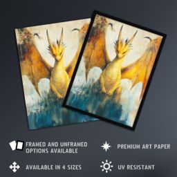 "Artery8 Yellow Dragon With Big Wings Fantasy Oil Painting Framed Art Print - Size: W12"" x H16""" - thumbnail 2