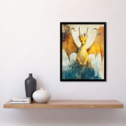 "Artery8 Yellow Dragon With Big Wings Fantasy Oil Painting Framed Art Print - Size: W12"" x H16""" - thumbnail 4