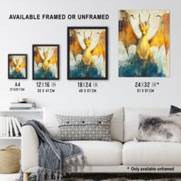 "Artery8 Yellow Dragon With Big Wings Fantasy Oil Painting Framed Art Print - Size: W12"" x H16""" - thumbnail 3