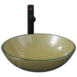 Berkfield Home Bathroom Sink with Tap & Push Drain Gold Tempered Glass - thumbnail 2