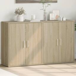 Berkfield Home Sideboards 2 pcs Sonoma Oak 60x31x70 cm Engineered Wood in Light Brown - Size: 60 x 31 x 70 cm - thumbnail 2