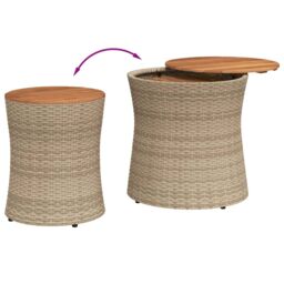 Berkfield Home Garden Side Tables 2 pcs with Wooden Top Beige Poly Rattan - thumbnail 7