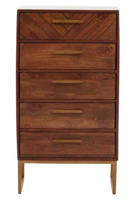 Orsina 5‑Drawer Chest, Mango Wood Bohemian Dresser with Gold Iron Accents, Functional Tallboy Storage Unit in Natural - image 1