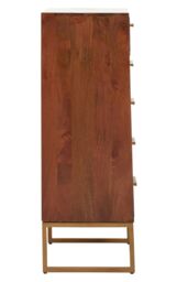 Orsina 5‑Drawer Chest, Mango Wood Bohemian Dresser with Gold Iron Accents, Functional Tallboy Storage Unit in Natural - thumbnail 3