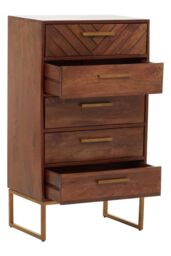 Orsina 5‑Drawer Chest, Mango Wood Bohemian Dresser with Gold Iron Accents, Functional Tallboy Storage Unit in Natural - thumbnail 4