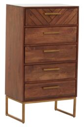Orsina 5‑Drawer Chest, Mango Wood Bohemian Dresser with Gold Iron Accents, Functional Tallboy Storage Unit in Natural - thumbnail 5