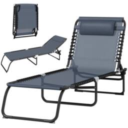 OUTSUNNY Folding Beach Chair Chaise Lounge 4 Adjustable Positions in Grey - thumbnail 2