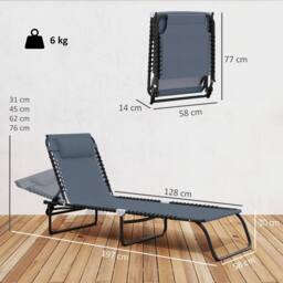 OUTSUNNY Folding Beach Chair Chaise Lounge 4 Adjustable Positions in Grey - thumbnail 3