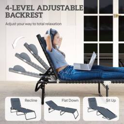 OUTSUNNY Folding Beach Chair Chaise Lounge 4 Adjustable Positions in Grey - thumbnail 4