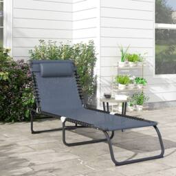 OUTSUNNY Folding Beach Chair Chaise Lounge 4 Adjustable Positions in Grey