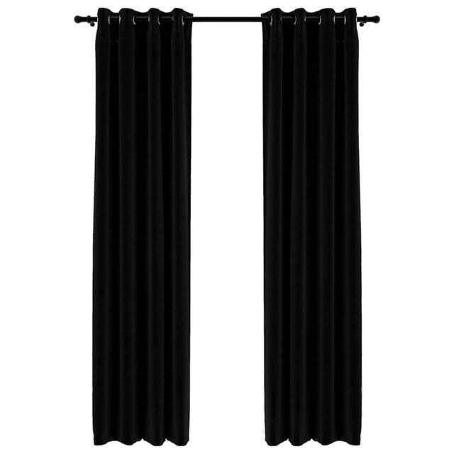 Berkfield Home Linen-Look Blackout Curtains with Grommets 2pcs Black 140x225cm - Size: 140x225 cm - image 1