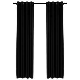 Berkfield Home Linen-Look Blackout Curtains with Grommets 2pcs Black 140x225cm - Size: 140x225 cm
