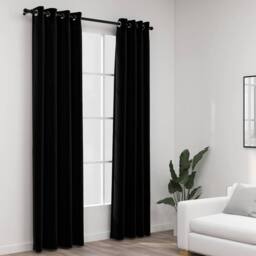 Berkfield Home Linen-Look Blackout Curtains with Grommets 2pcs Black 140x225cm - Size: 140x225 cm - thumbnail 2