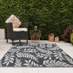 JVL The Gardener Small Leaf Decorative Outdoor Rug 150x210cm in Grey - Size: 150 cm x 210 cm - thumbnail 7