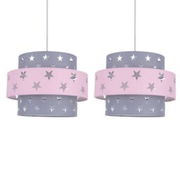 First Choice Lighting Pair of Pink & Grey Star Two Tier Light Shades - thumbnail 1