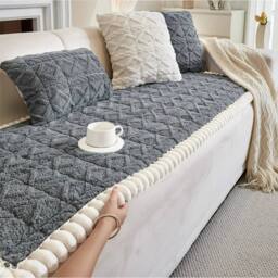SPETLEK Thick Warm Plush Sofa Slip Covers Non Slip 70X210cm in Grey - Size: 100 cm x 190 cm