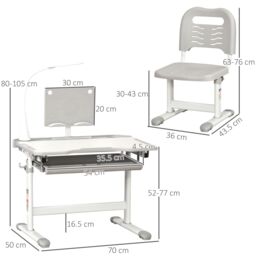 HOMCOM Kids Desk & Chair Set, Height Adjustable Study Desk with USB Lamp in Grey - thumbnail 3