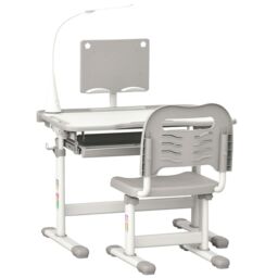 HOMCOM Kids Desk & Chair Set, Height Adjustable Study Desk with USB Lamp in Grey - thumbnail 2