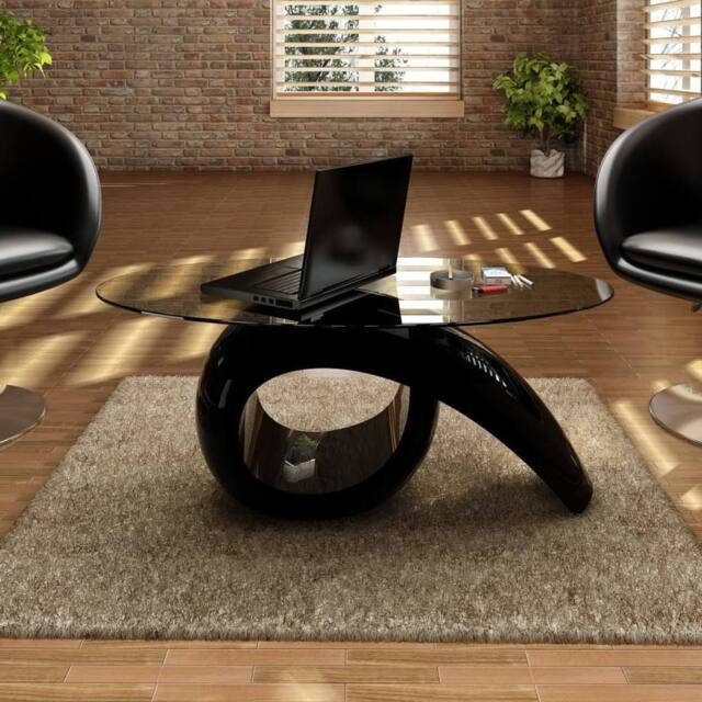 Berkfield Home Coffee Table with Oval Glass Top High Gloss Black - image 1