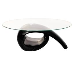 Berkfield Home Coffee Table with Oval Glass Top High Gloss Black - thumbnail 3