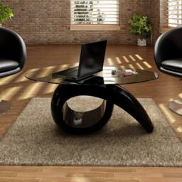 Berkfield Home Coffee Table with Oval Glass Top High Gloss Black