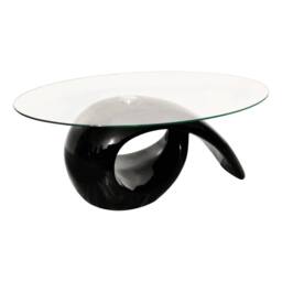 Berkfield Home Coffee Table with Oval Glass Top High Gloss Black - thumbnail 2