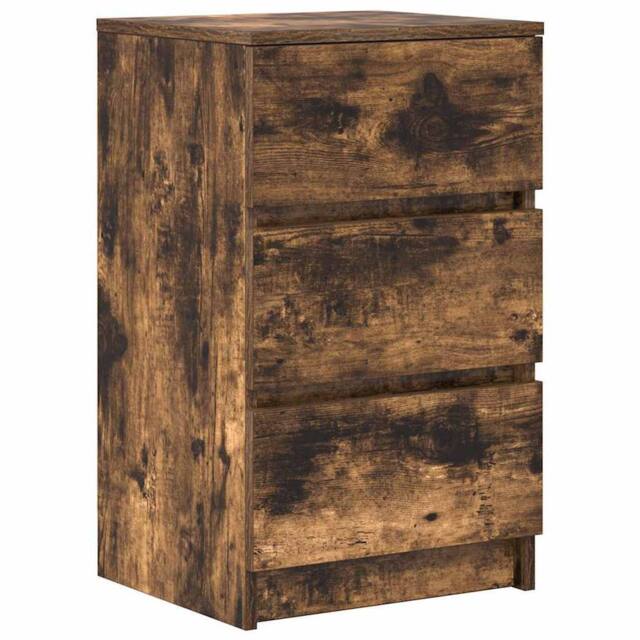 Berkfield Home Bedside Cabinet with 3 Drawers Smoked Oak 39x35x65 cm in Brown - Size: 39 x 35 x 65 cm - image 1